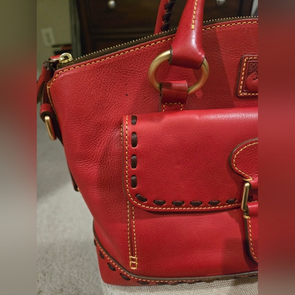Euc Dooney & Bourke Red Fkorentine Leather Satchel With Pocket - Picture 3 of 11